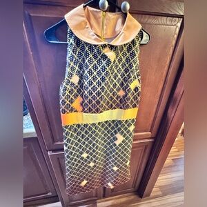 Geometric Patterned Dress with Gold Accents